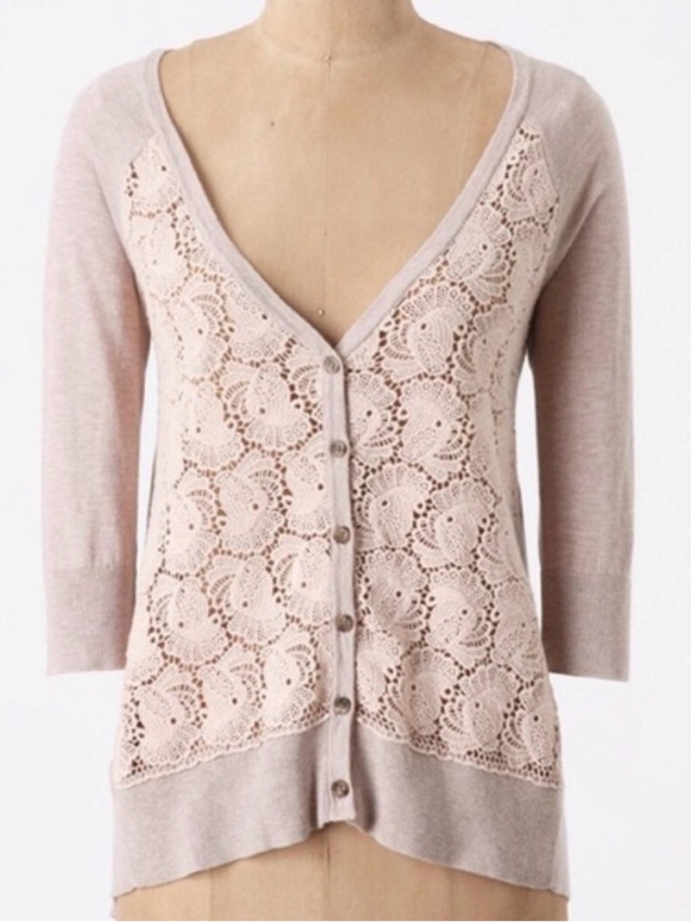 Anthropologie Knitted & Knotted Filigree Lace Front Cardigan size XS